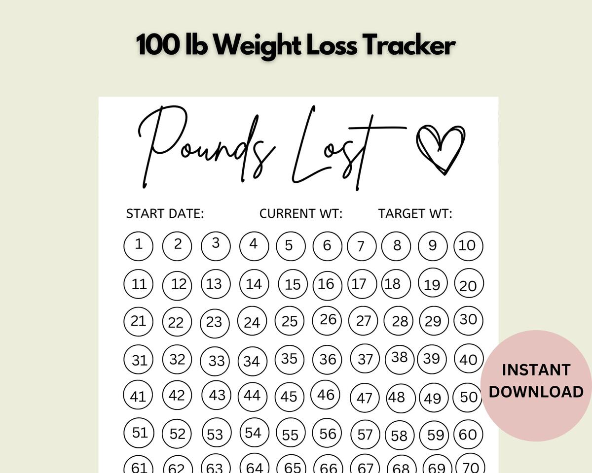 100 Lb Weight Loss Tracker Printable Goal Tracker Digital Download Bariatric Chart Weight Tracker Instant Download Etsy