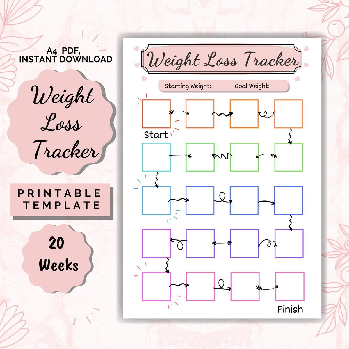 20 Week Weight Loss Tracker Motivational Chart A4 Printable PDF Etsy
