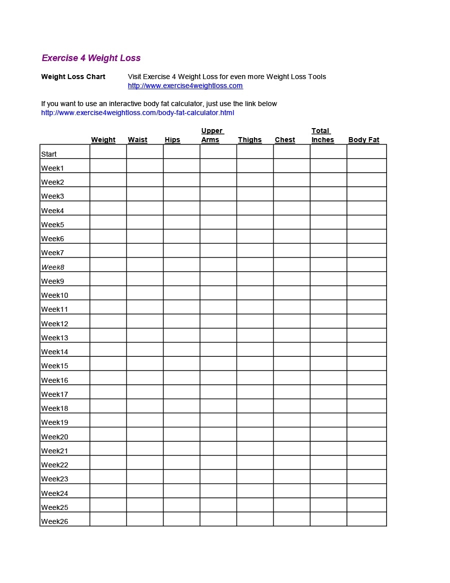 43 Weight Loss Charts Goal Trackers FREE TemplateArchive
