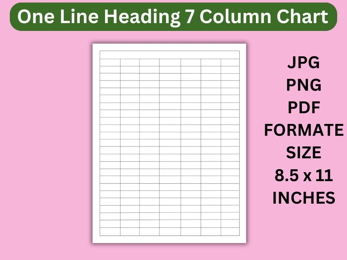 7 Column Blank Chart Template Printable Table Grid PDF JPG PNG Etsy