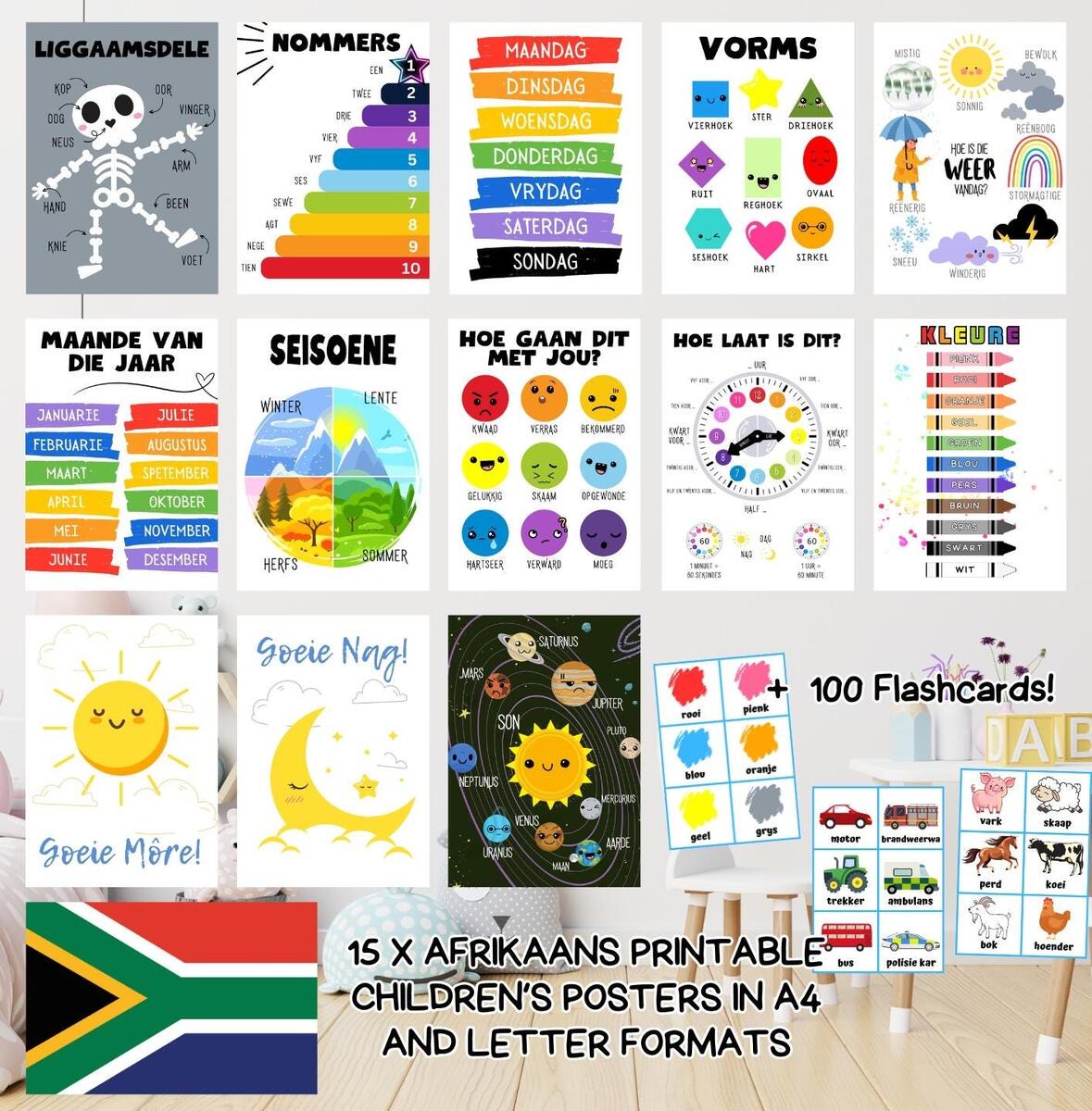 Afrikaans Language Printable Educational Classroom Nursery Posters And Flashcards Instant Digital Download Etsy