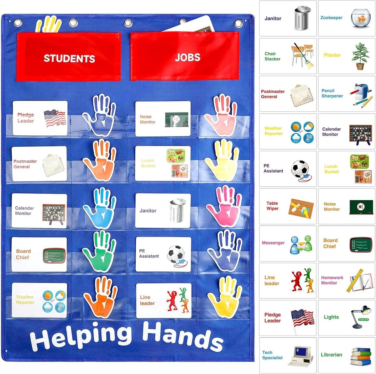 Alphabet Learning Pocket Chart Helping Hands Classroom Teacher Organization System With 56 Cards Blue Job Chart