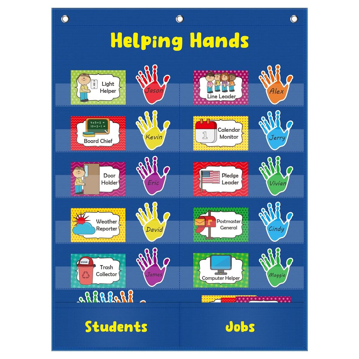 Alphabet Learning Pocket Chart Helping Hands Classroom Teacher Organization System With 56 Cards Blue Job Chart