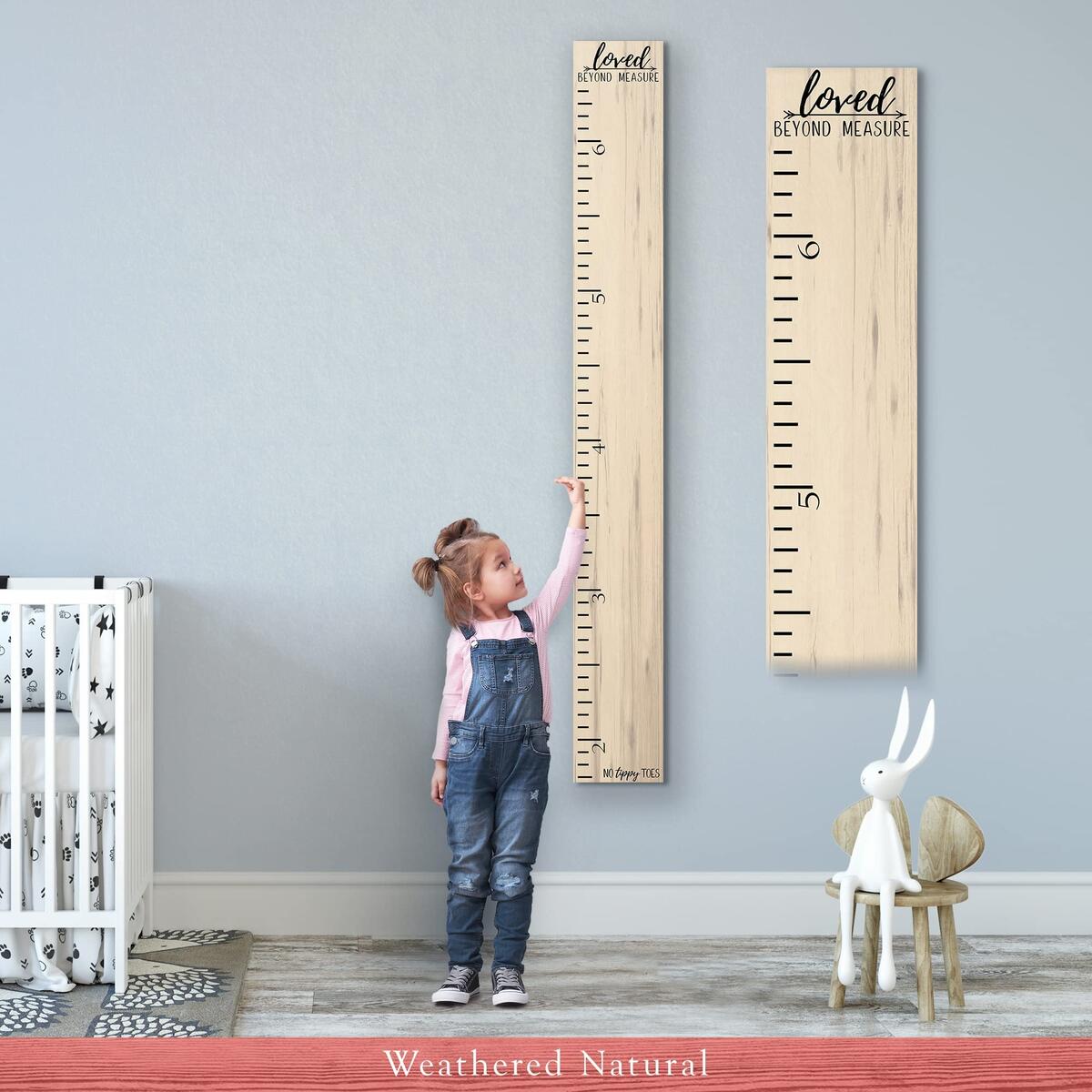 Amazon Back40Life Wooden Kids Growth Chart Ruler For Boys And Girls No Tippy Toes Loved Beyond Measure Weathered Natural Baby