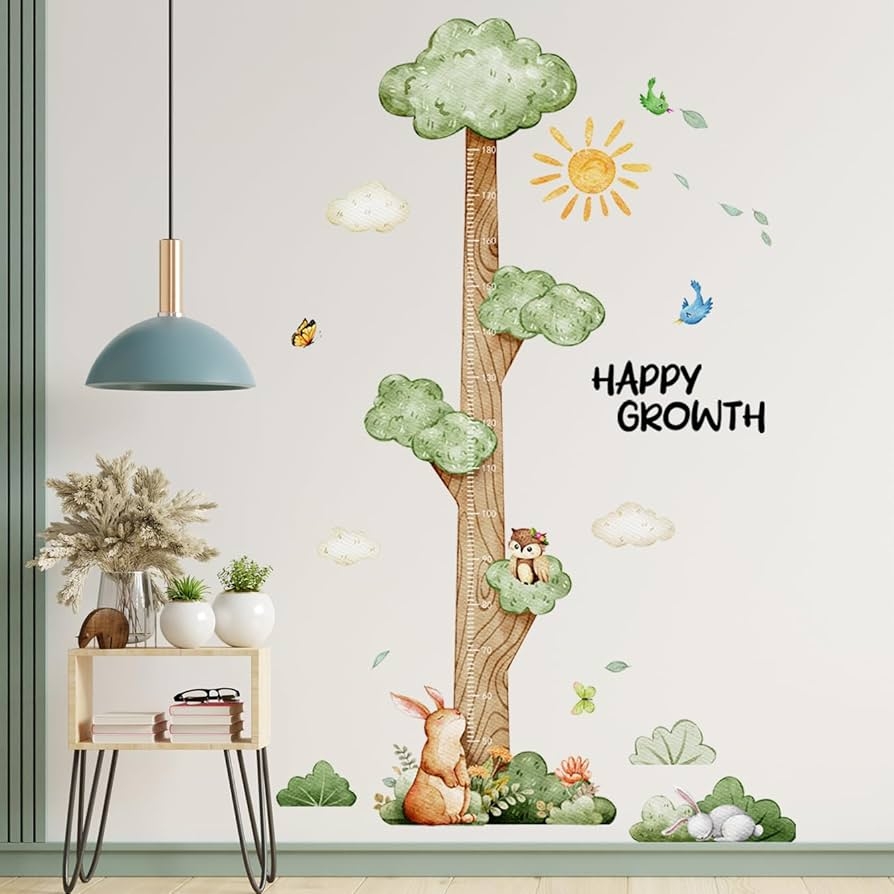 Amazon DRWSSR 3D Cartoon Height Growth Chart For Kids Wall Stickers Removable DIY Jungle Animals And Plants Height Sticker Peel And Stick Sun White Clouds Wall Art Decor For Nursery Kids Bedroom
