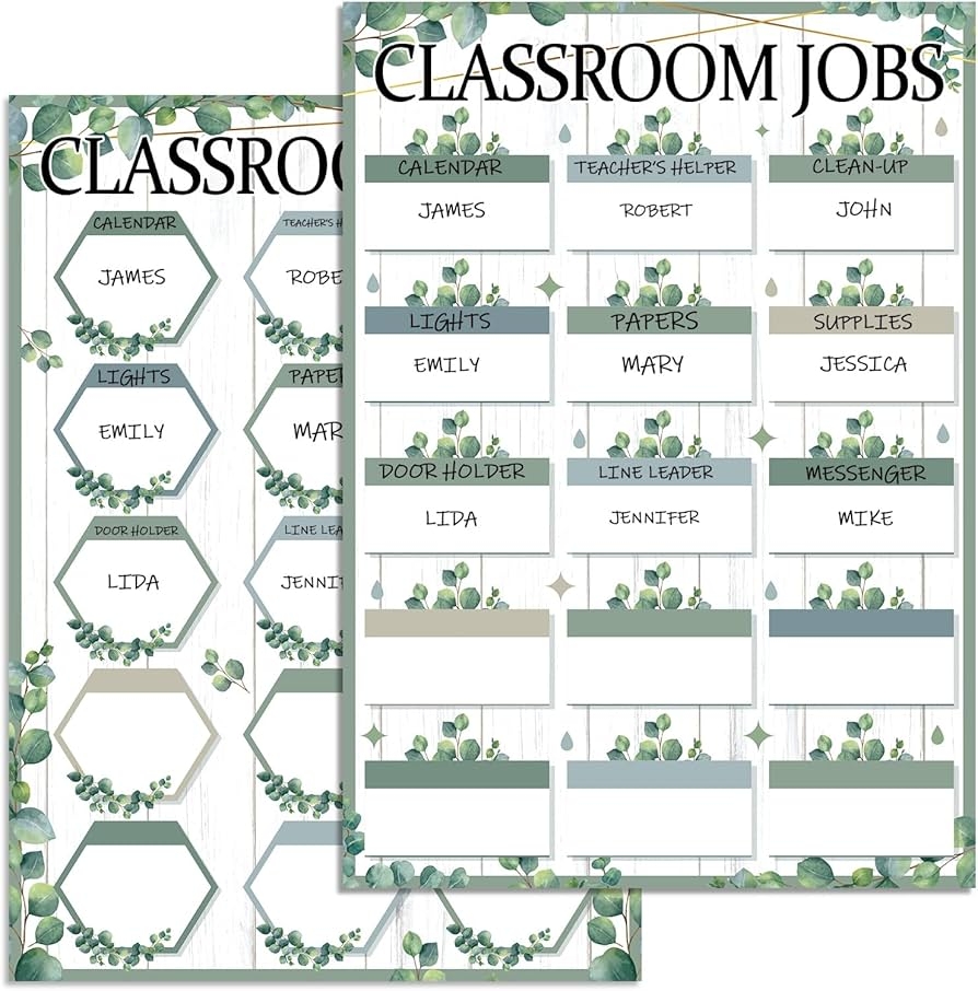 Amazon Eucalyptus Class Jobs Chart 14 19 7in Reusable Classroom Jobs Bulletin Board Set Teacher s Helper Eucalyptus Greenery Themed Chalkboard Decor Classroom Wall Decoration Supplies For Back To School Office Products