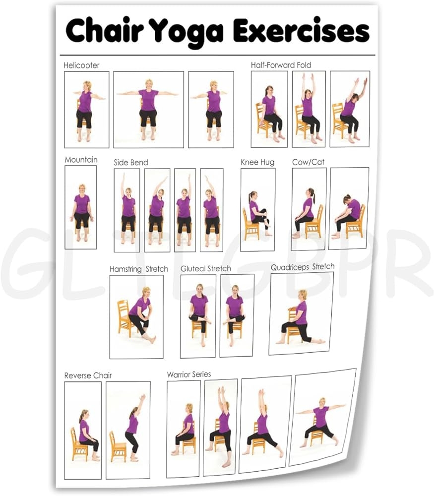 Amazon GLTLGBPR Chair Yoga Exercise Instruction Chart Yoga Pose Chart For Seniors Wall Art Canvas Printing Office Bedroom Aesthetic Poster 20x30inch 50x75cm Unframe Style Posters Prints