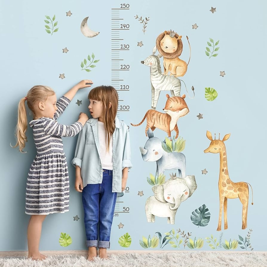 Amazon Kids Height Measurement Growth Chart Wall Stickers Cartoon Animals Lion Giraffe Elephant Cat Zebra Rhino Height Measure Decals Hanging Ruler Decor For Home Wall Baby Bedroom Playroom Classroom A Baby