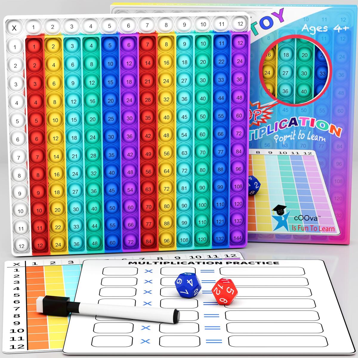 Amazon Multiplication Chart Pop It Multiplication Game Board 12x12 Times Table Math Game Board For Kids Learning Educational Multiplication Machine Toy Toys Games