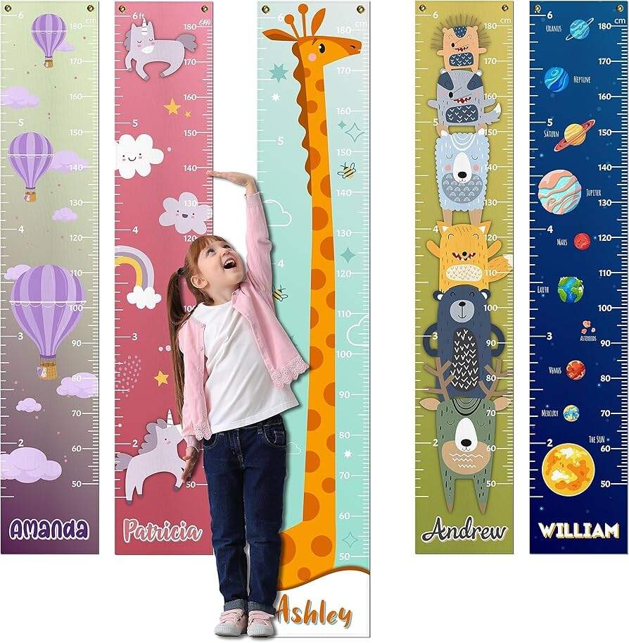 Amazon Personalized Kids Growth Chart 12 Designs 13oz Vinyl Height Measurement Ft Cm Inches Chart For Toddlers Ruler For Kids Baby