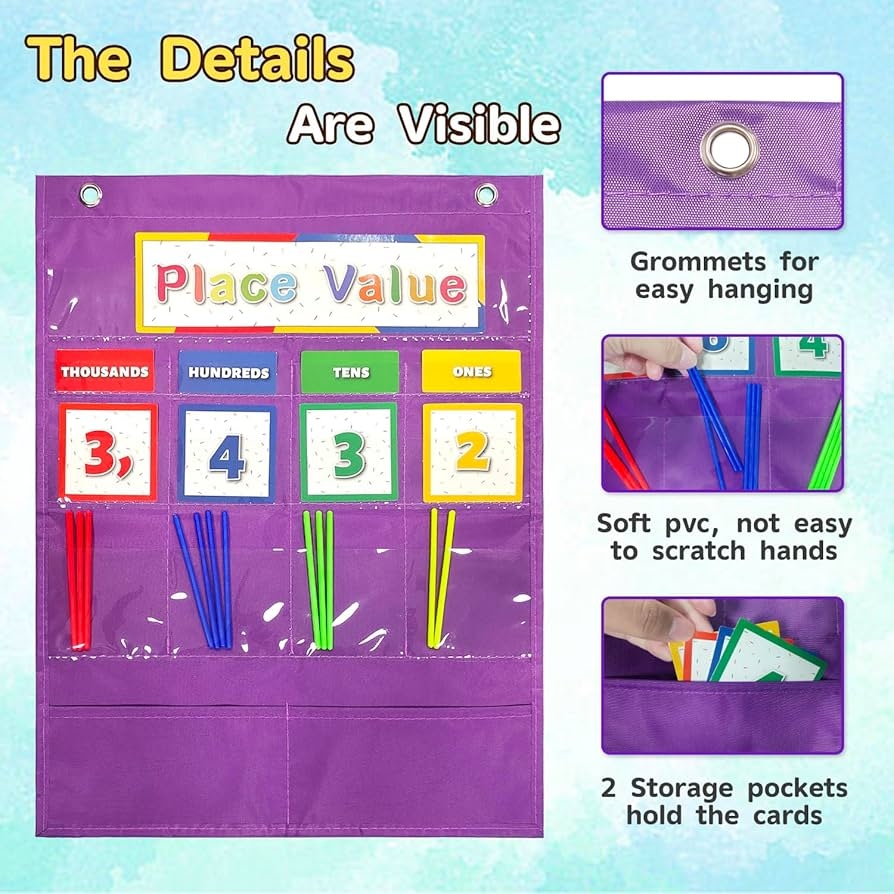 Amazon Place Value Manipulatives Pocket Chart For Classroom Thousands Hundreds Tens Ones Chart With 40 Number Cards Counting Days In School Calendar Math Board Math Bulletin Board Decor For Teachers Office