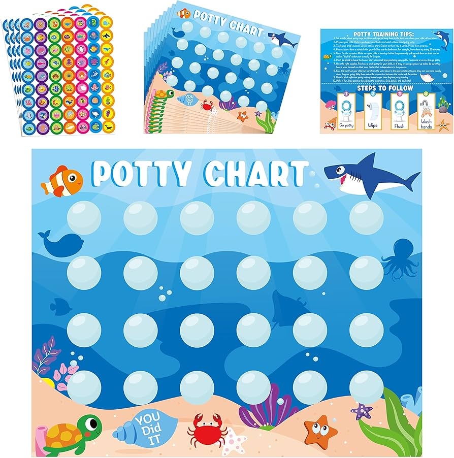 Amazon Zainpe 15Pcs Ocean Animals Potty Training Chart For Kids Sea Creatures Potty Chart With Shark Whale Stickers Marine Theme Toilet Training Reward Chart Develop Toileting Habit For Toddlers Boy Girl