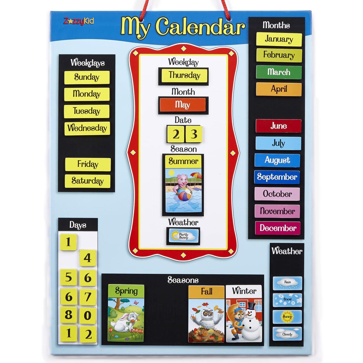 Amazon ZazzyKid Magnetic Calendar Weather Chart For Kids Preschool Daily Calendar Learning For Days Of The Week Months Weather Season Blue Office Products