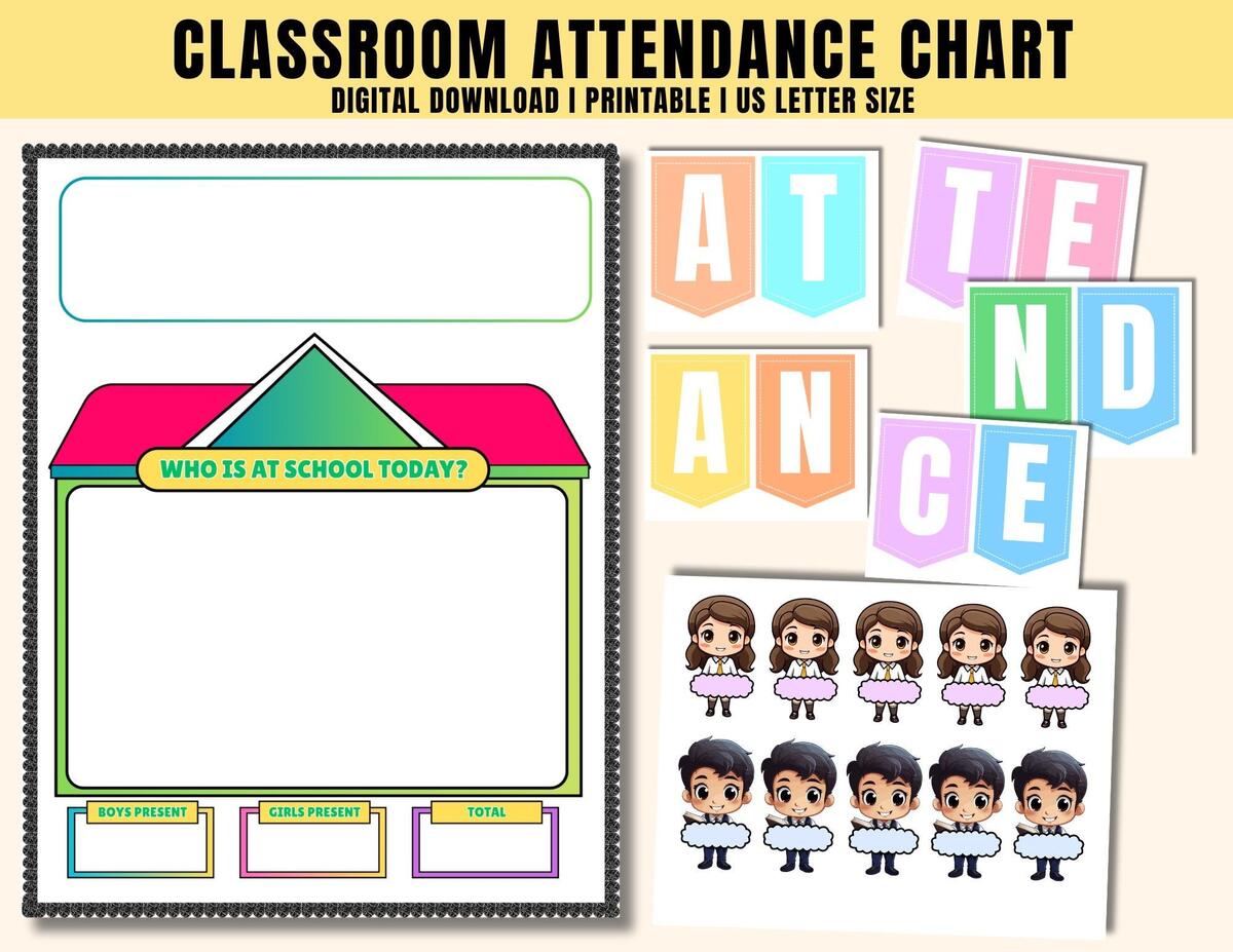 Attendance Chart Bulletin Board school Theme Daily Attendance Chart L Editable In Powerpoint L Elementary Attendance Board For Grades K 6 Etsy