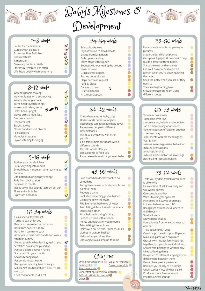 Baby Milestones And Development Chart Digital Baby Checklist Baby Development By Month Etsy Israel