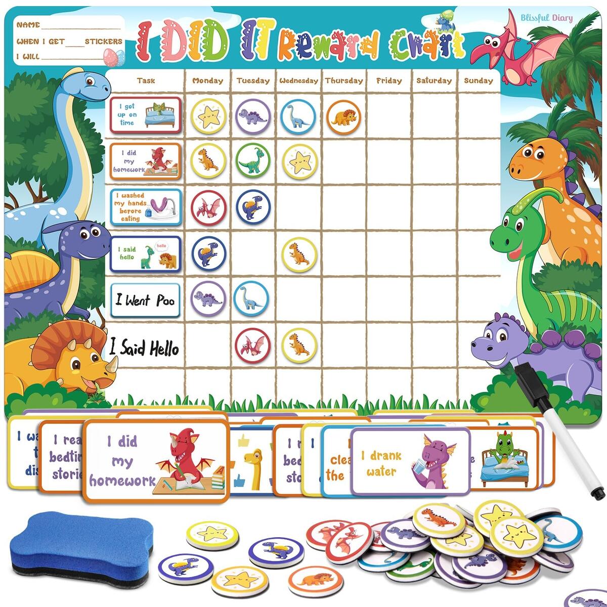 Behavior Chart For Children Wooden Behavior Chart With Dinosaur Space Animal Themes For Good Behavior Reward Jar For Kids