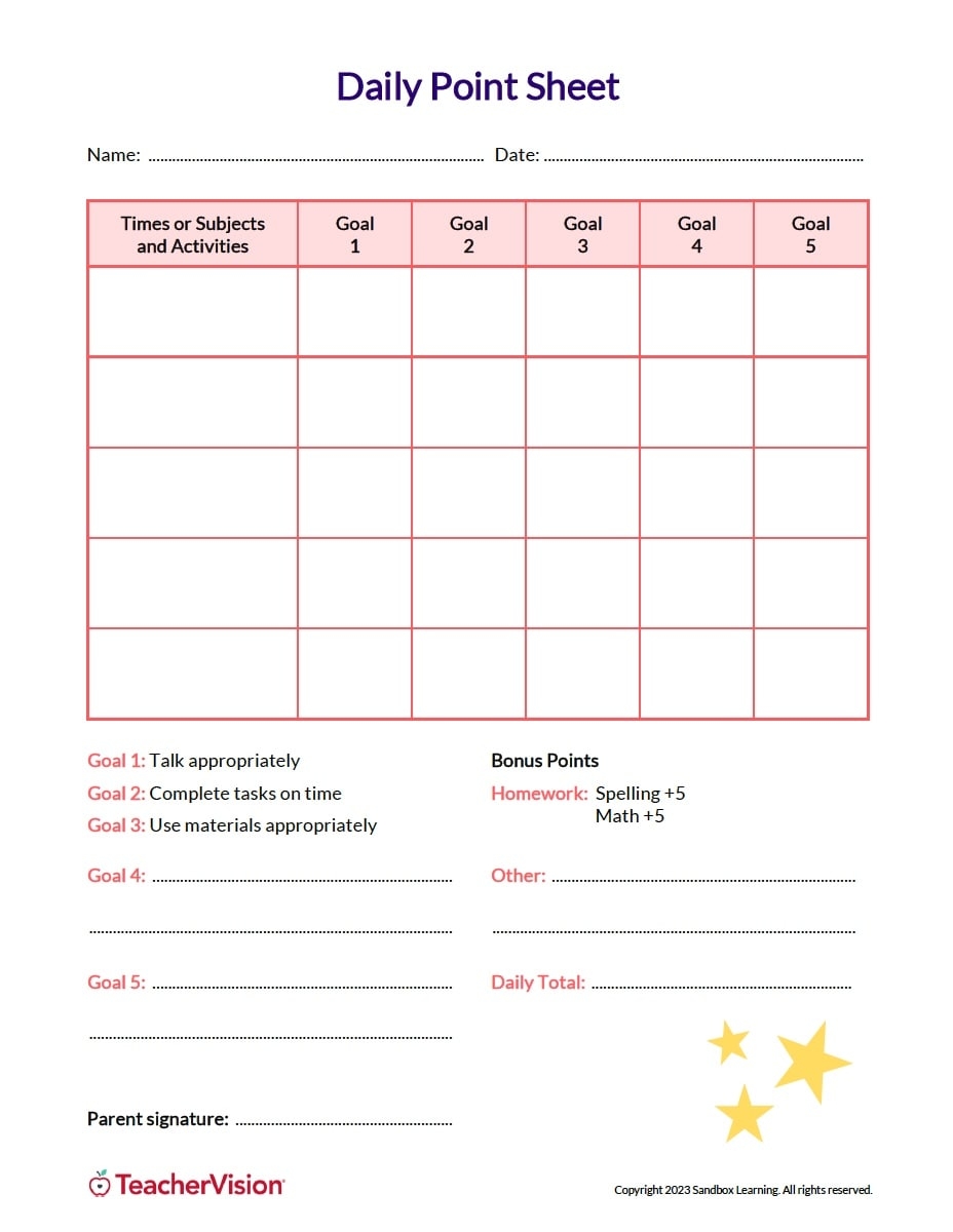 Behavior Point System Chart TeacherVision Behavior Point System Chart TeacherVision