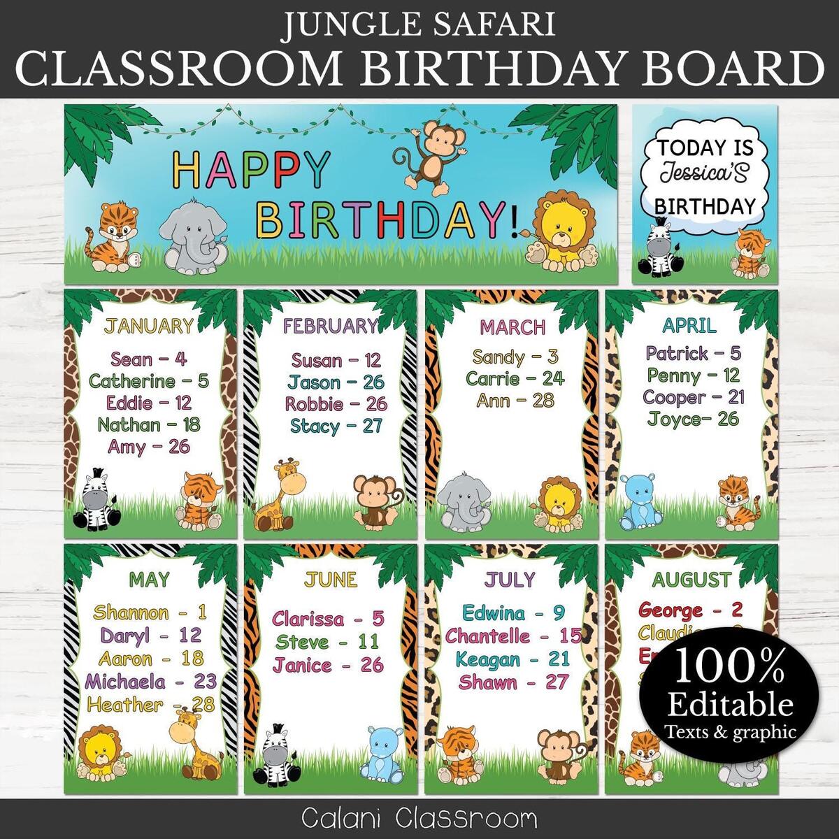 Safari Theme Classroom Decor Jungle Safari Animal Birthday Bulletin Board Set Classroom Decor With Monthly Cutouts Borders Teacher Supplies