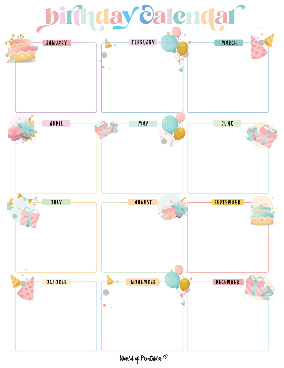 Birthday Calendars World Of Printables