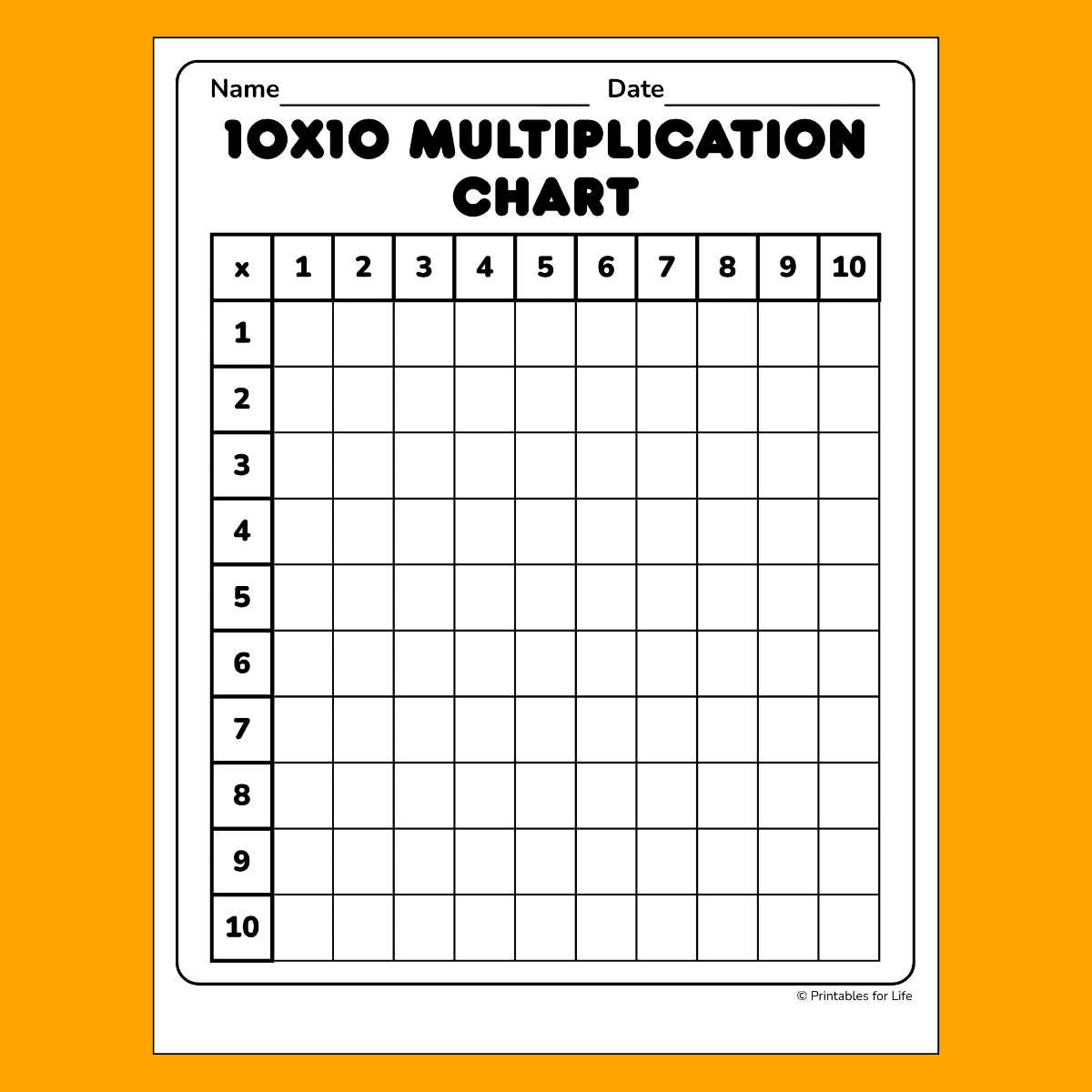 Blank Multiplication Chart 10x10 PDF Free Printable Multiplication Times Table Chart