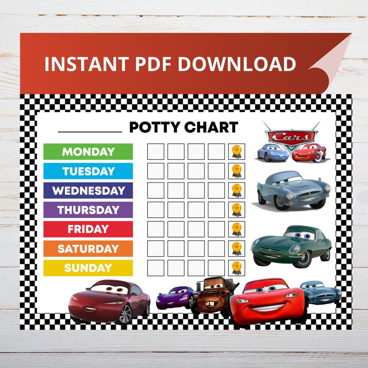 Instant Download Potty Training Chart Printable Race Cars Potty Train Chart Race Cars Reward Chart Race Cars Daily Routine Reward Chart RW Etsy