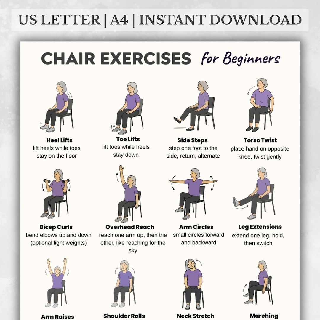 Chair Exercises For Beginners Printable Seated Workout Chart Low Impact Exercise Poster Gentle Home Fitness Routine PDF Etsy