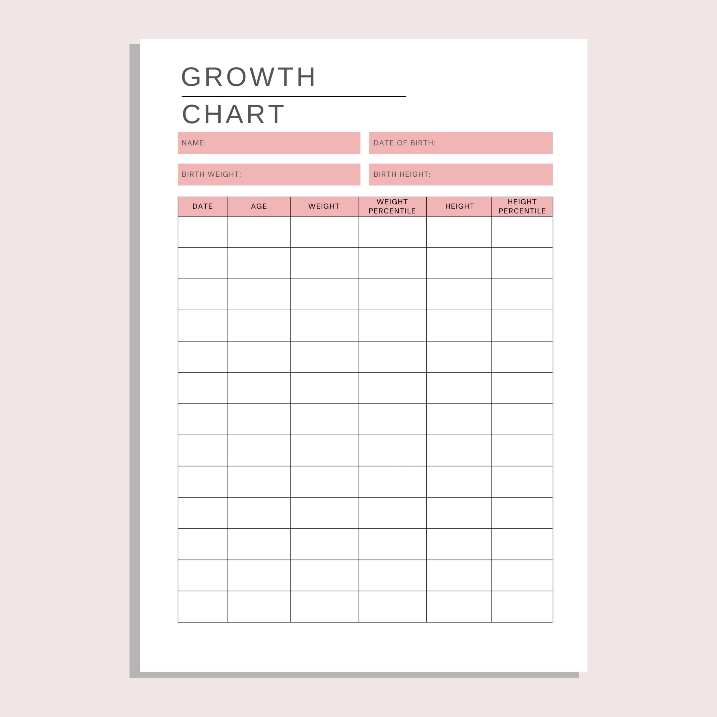 Childs Growth Chart Printable Height And Weight Tracker Kids Size Table Growth Tracker Height Log PDF A4 A5 Letter Etsy Canada