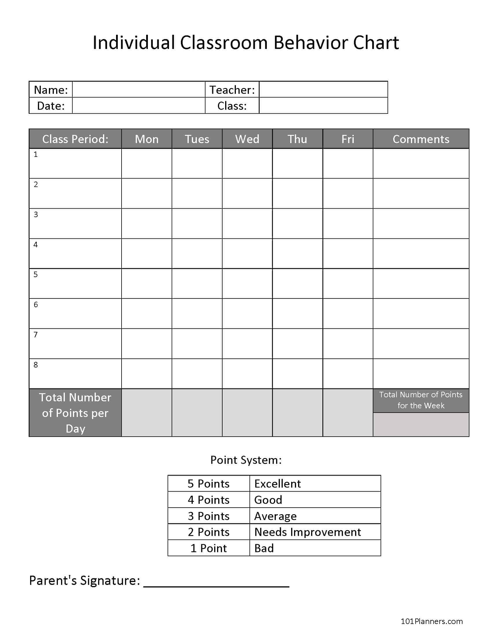 Weekly Behavior Chart Printable For Kids Students Classroom Preschool Kindergarten Home Points Reward Chart Sticker Chart Etsy