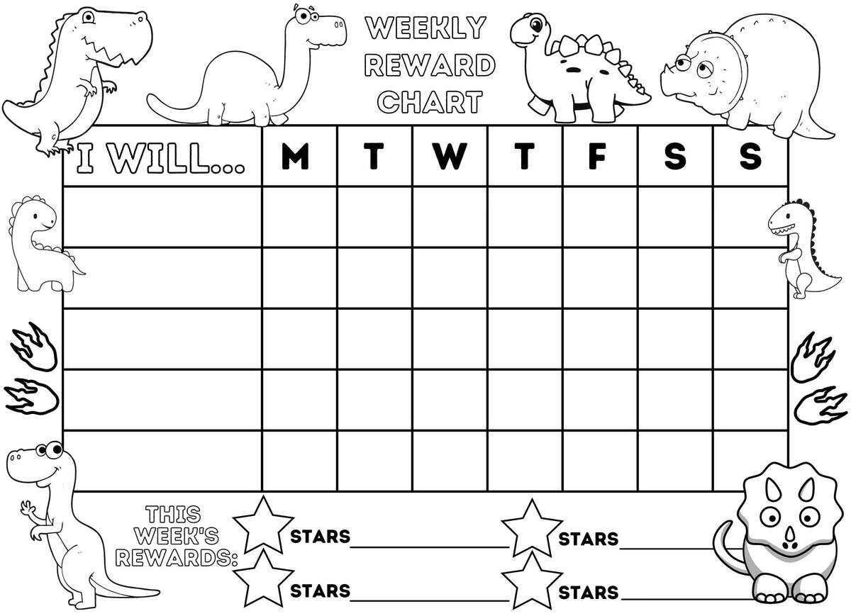 Colour Your Own Children S Reward Chart Dinosaurs Theme Download Print And Colour Etsy