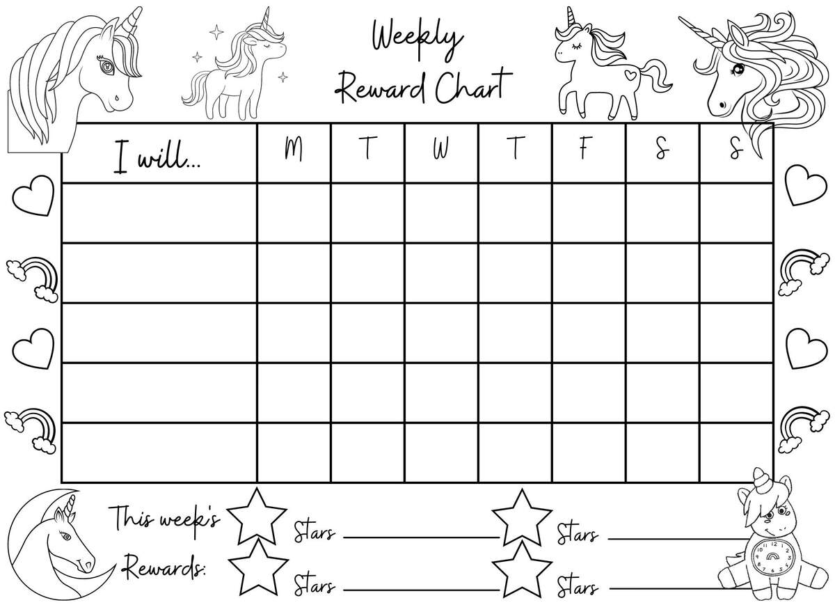 Colour Your Own Children S Reward Chart Unicorns Theme Download Print And Colour Etsy