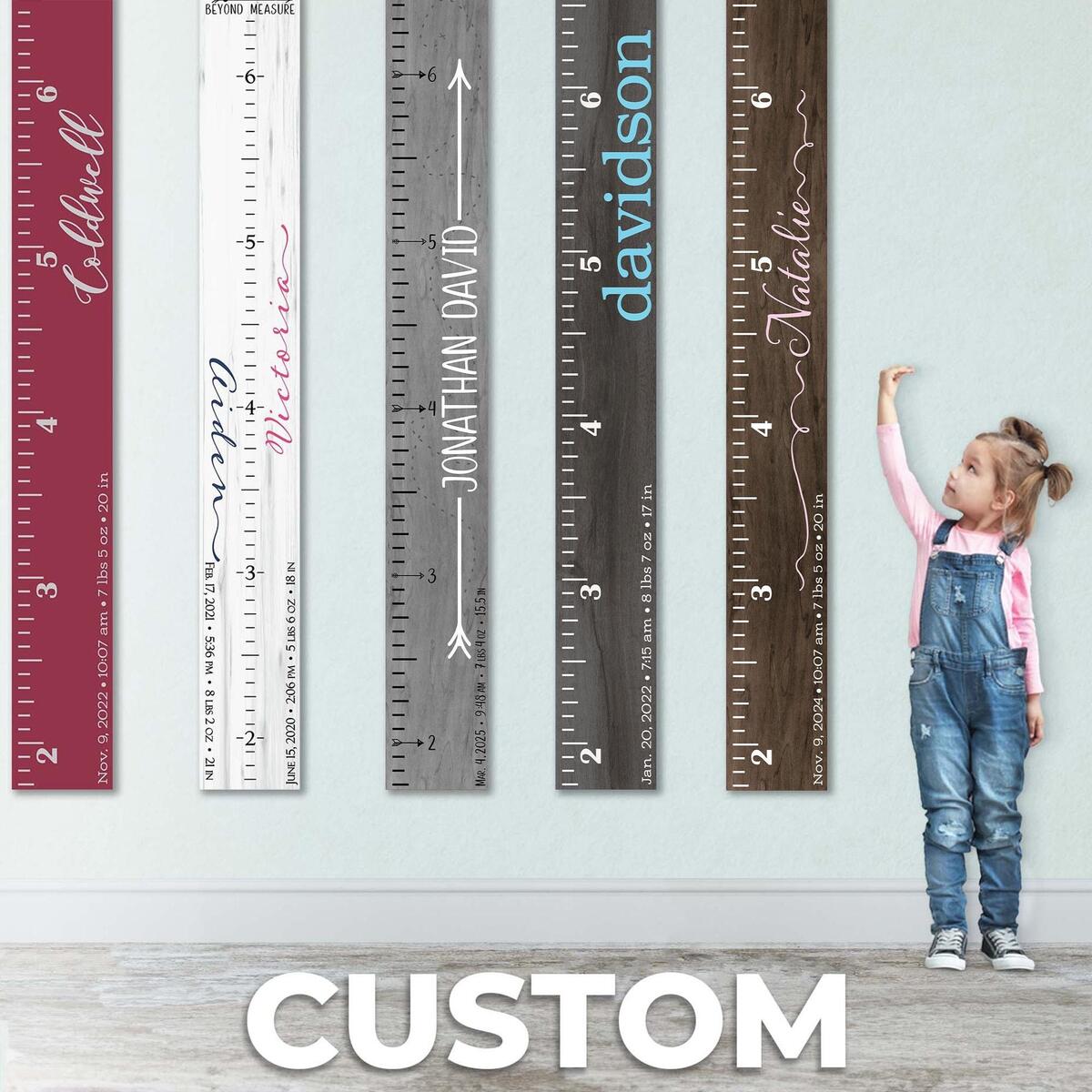 Amazon Personalized Wooden Height Growth Chart Ruler For Kids Boys Girls W Name 3 Designs 5 Various Wood Colors Nursery Hanging Wall Decor Unique Baby Shower Newborn Gift Wood Measure Baby