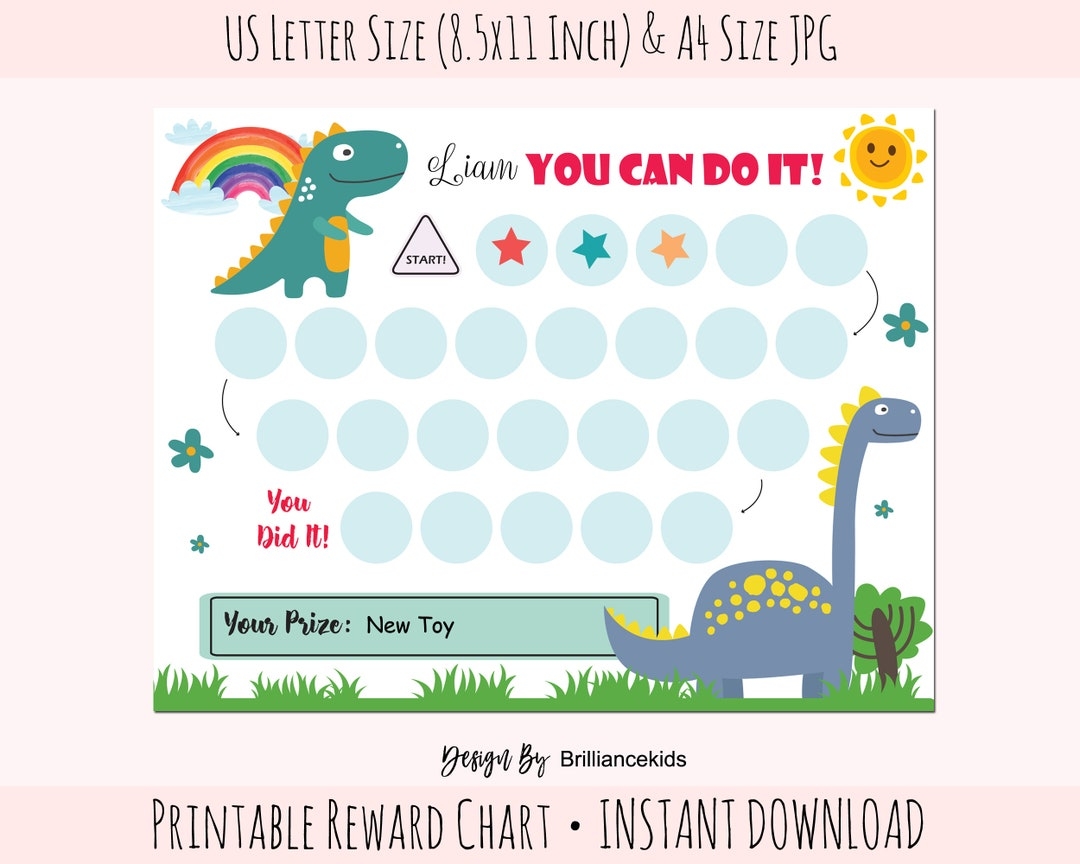 Editable Dinosaur Reward Chart For Kids Printable Etsy