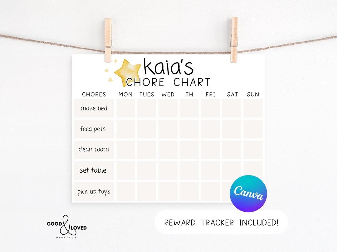 Editable Chore Chart Kids Responsibility Chart Kids Daily Routine Checklist Etsy