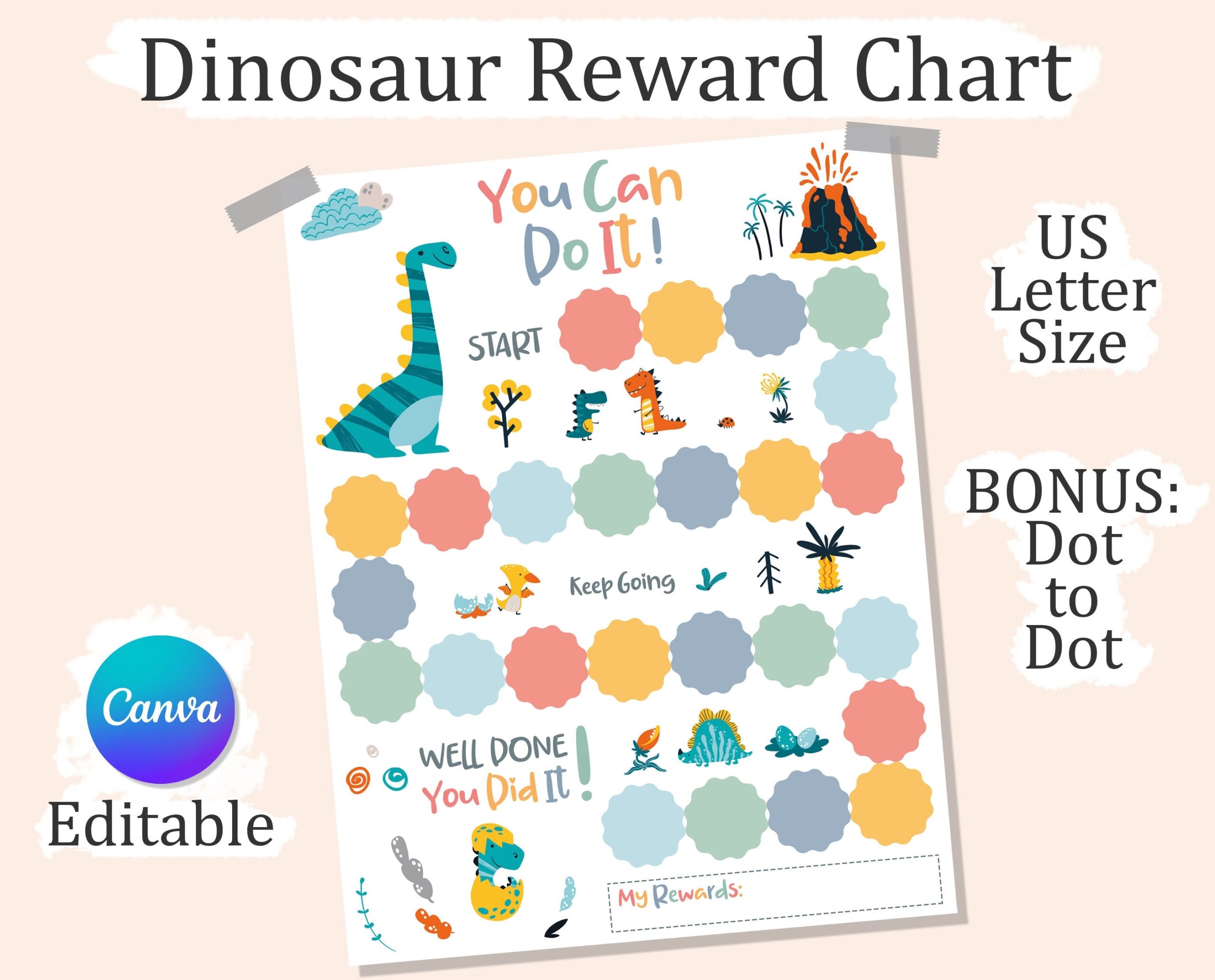 Editable Dinosaur Reward Chart For Kids Printable Etsy