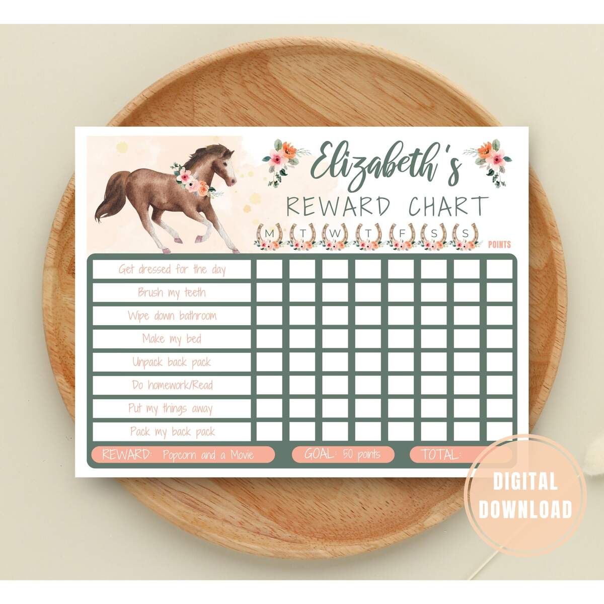 Editable Horse Reward Chart Pink Floral Cowgirl Pony Digital Download Etsy Printable Horse Reward Chart Kids Behaviour Chart Sticker Reward Chart Kids Sticker Chart Instant Download Etsy