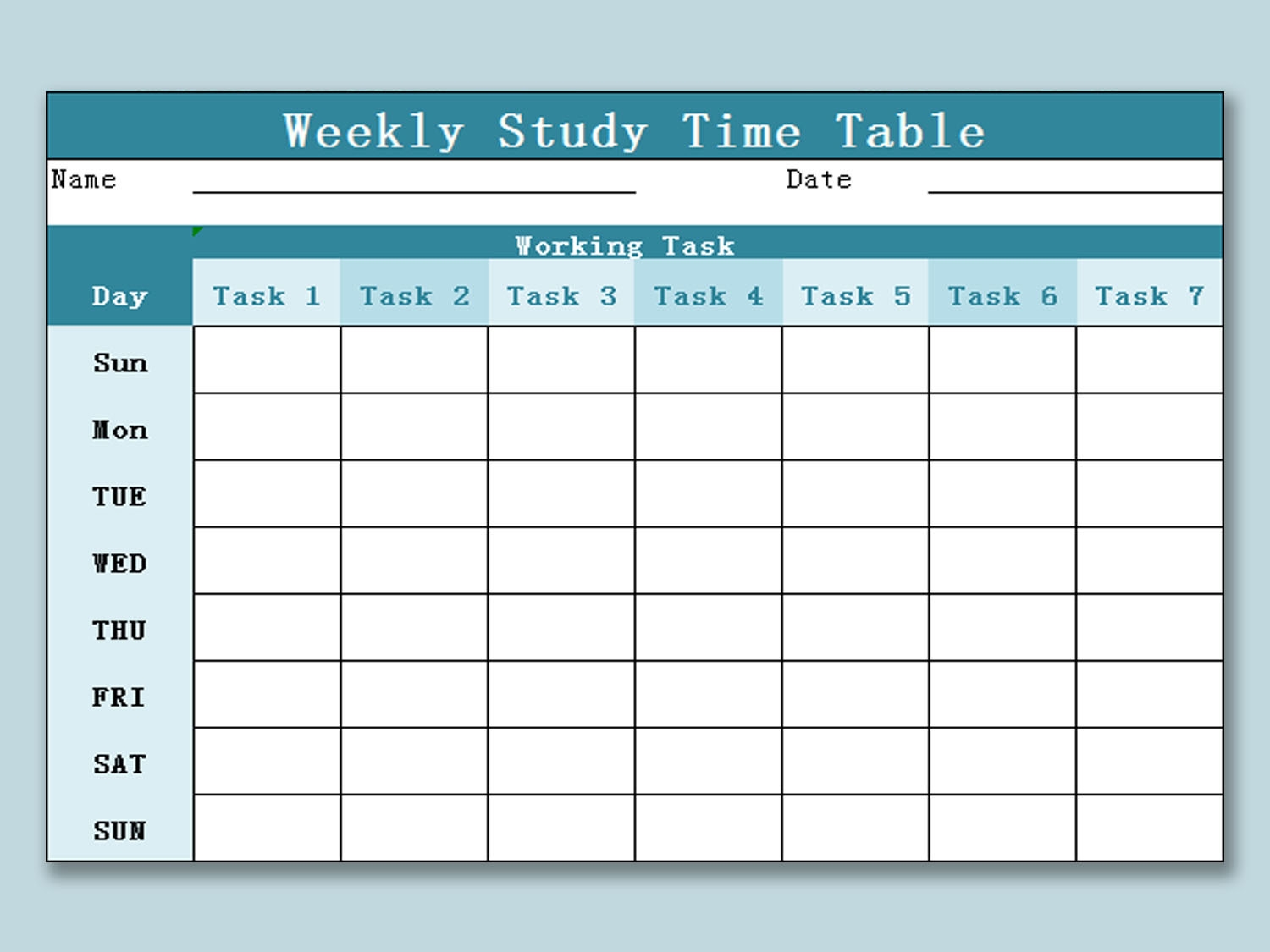 EXCEL Of Weekly Study Time Table Xlsx WPS Free Templates