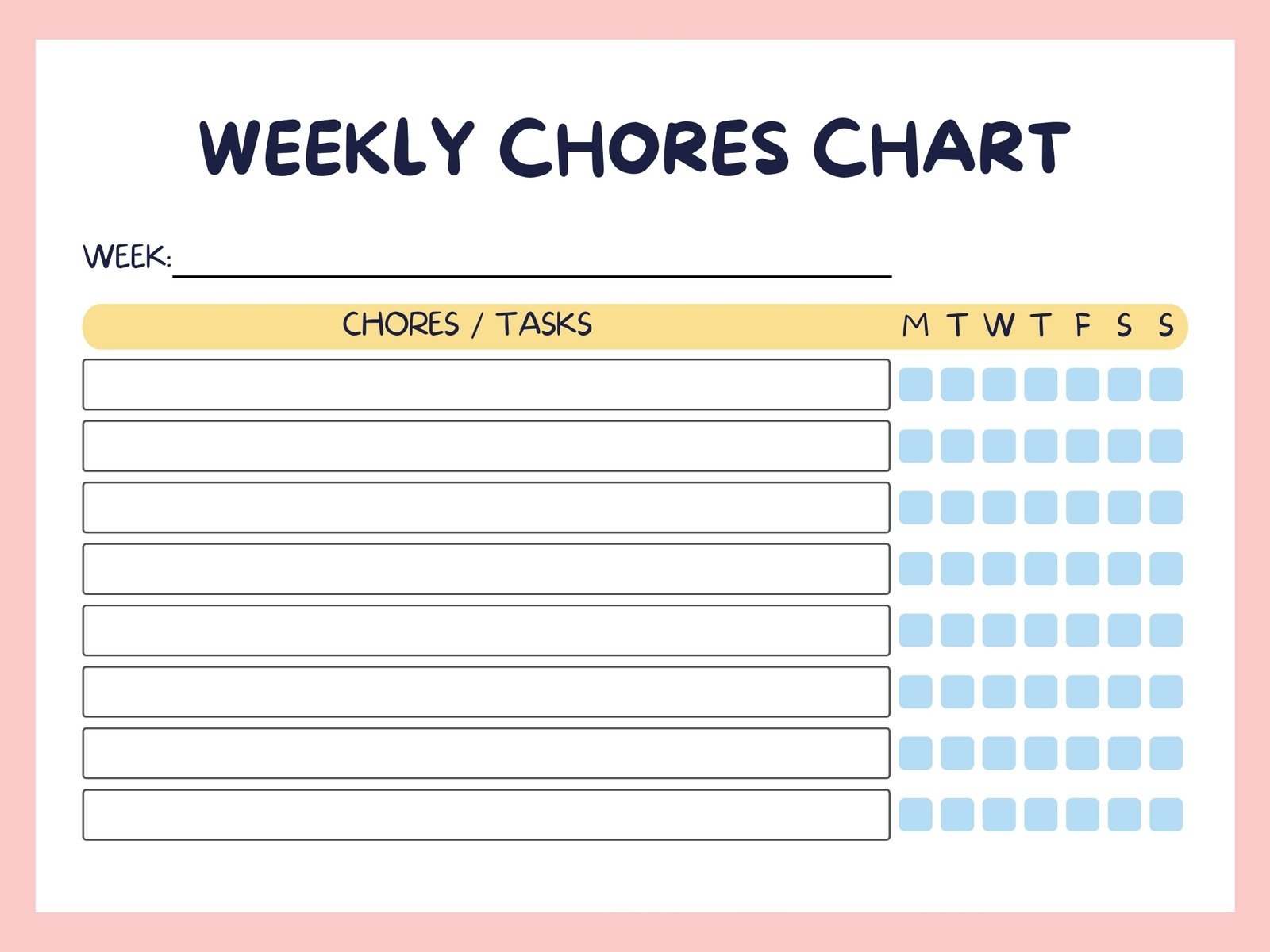 Free Printable Chore Chart PDF Template For Kids