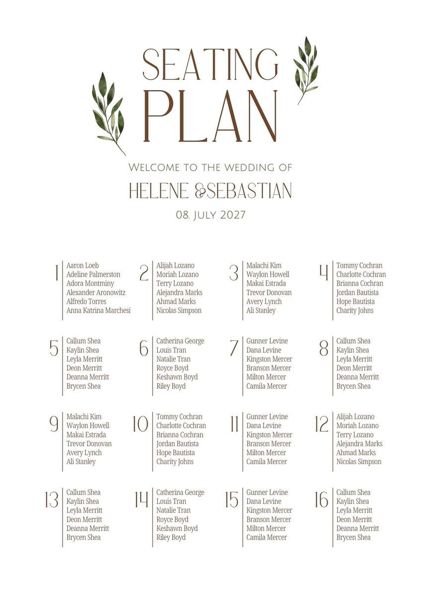 Free Custom Printable Seating Chart Templates Canva