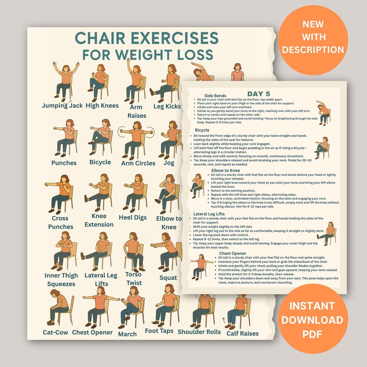 Free Printable Chair Exercises Chair Yoga Pose Poster Yoga Chart Yoga Chair Exercise Chart Prints