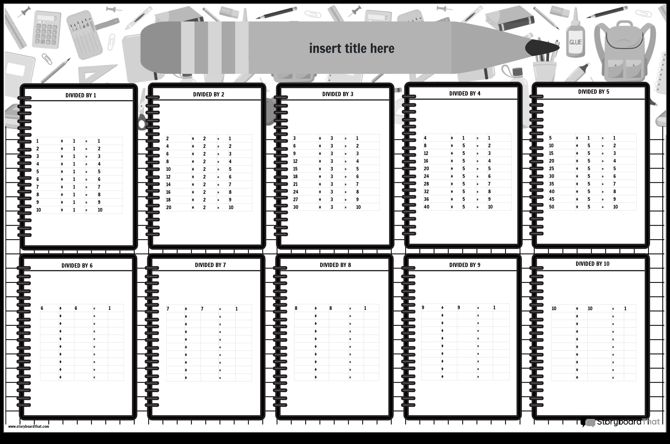 Free Printable Division Charts Tables From Storyboard That