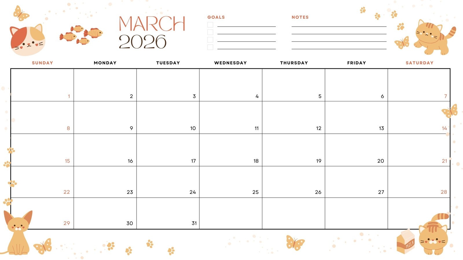 Free To Edit And Print March 2026 Calendar Templates Canva