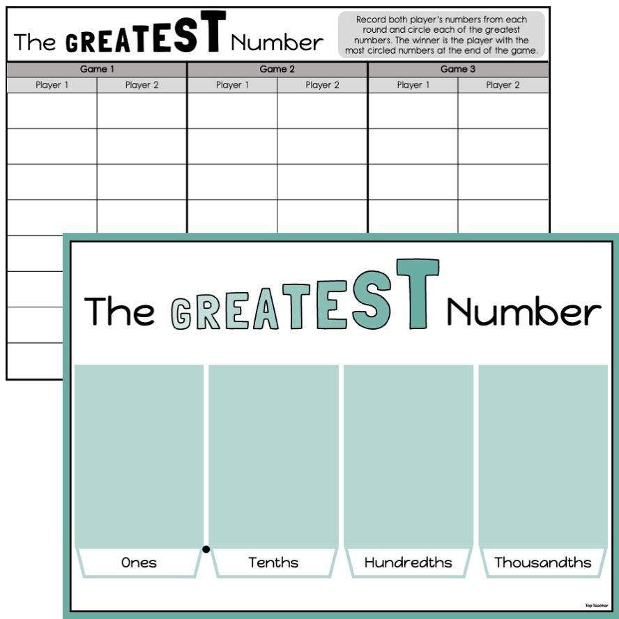 Greatest Number Place Value Card Game Top Teacher