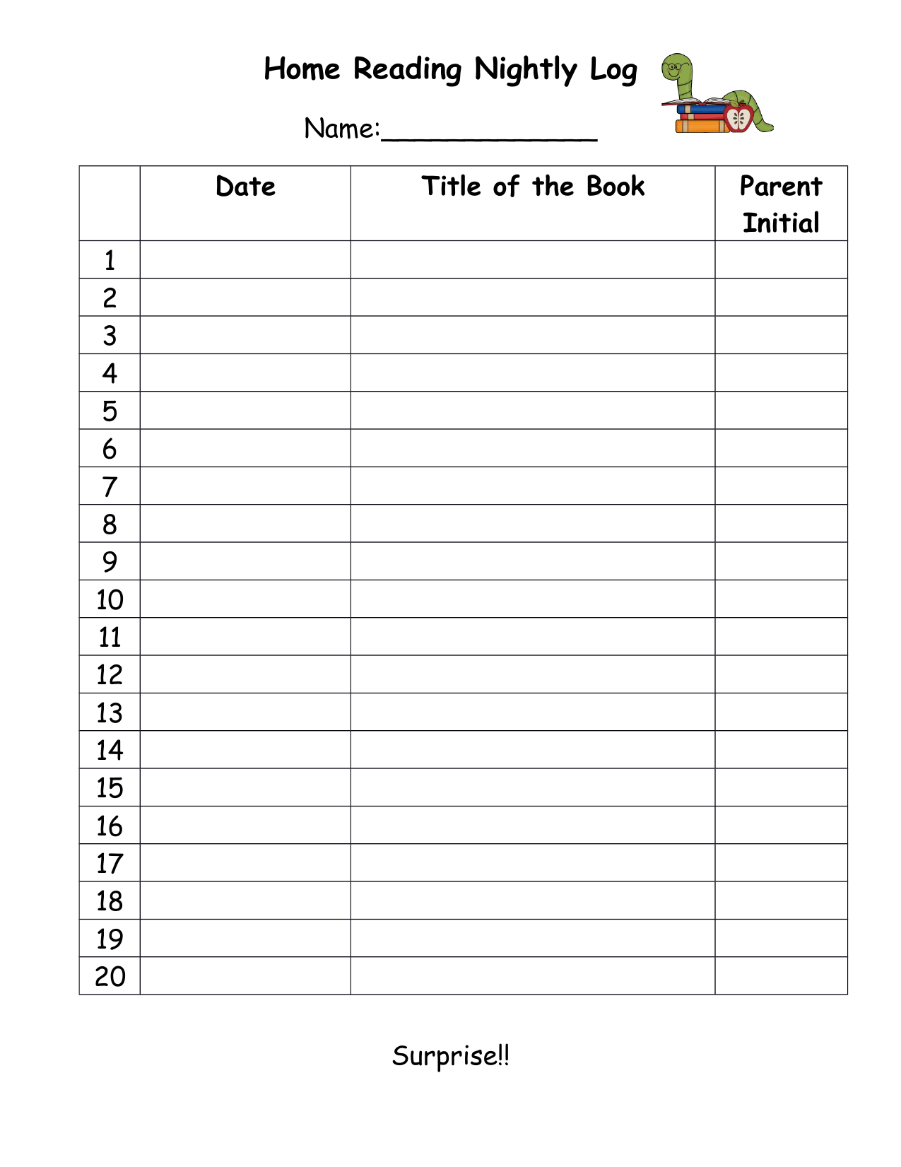 Home Reading Nightly Log By Mazie Ninja Plans