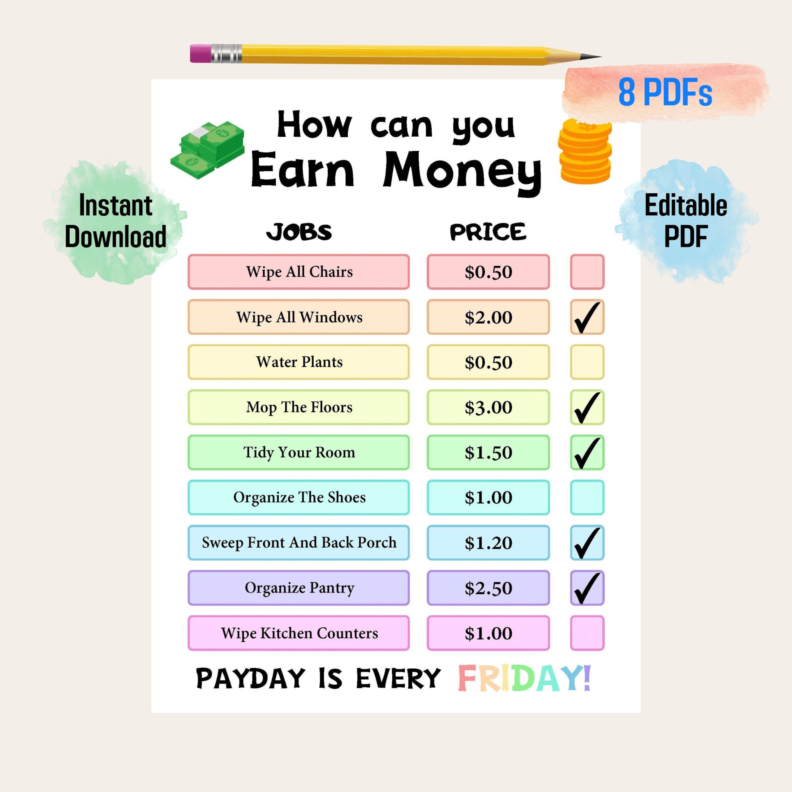 How To Earn Money Chore Chart Allowance Chore Chart For Kids Chore Chart For Kids Incentive Chart Ways To Earn Money Editable PDF Etsy Denmark