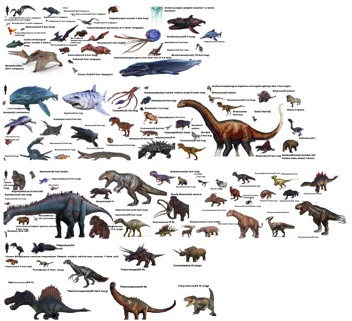 I Made This Prehistoric Animal Size Comparison Chart Based Off Of The Animals From ARK Survival Evolved In Their Accurate Sizes I Did My Best But Due To Perspective Variances And Differing