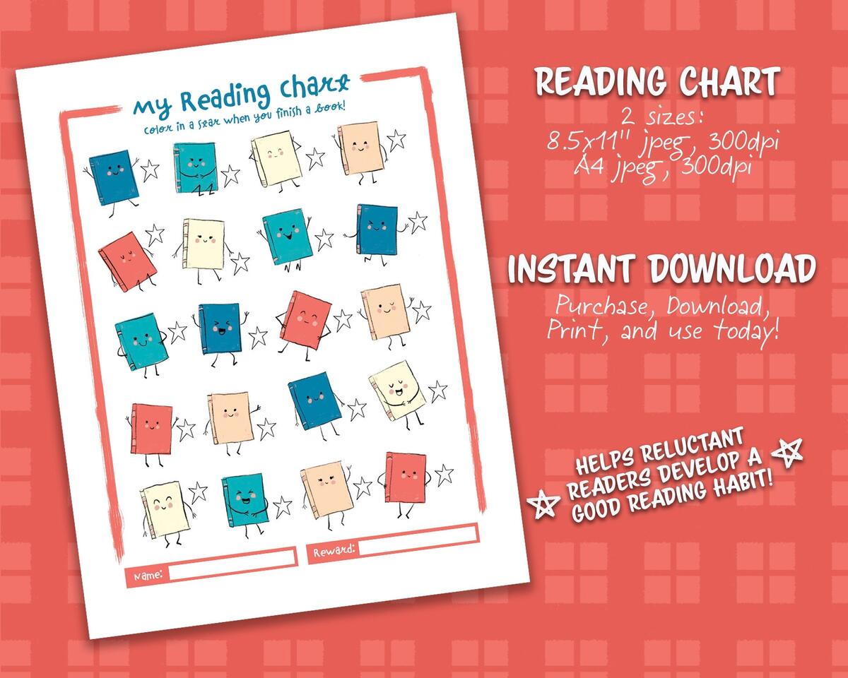 Kids Book Reading Chart Book Theme Instant Download Etsy