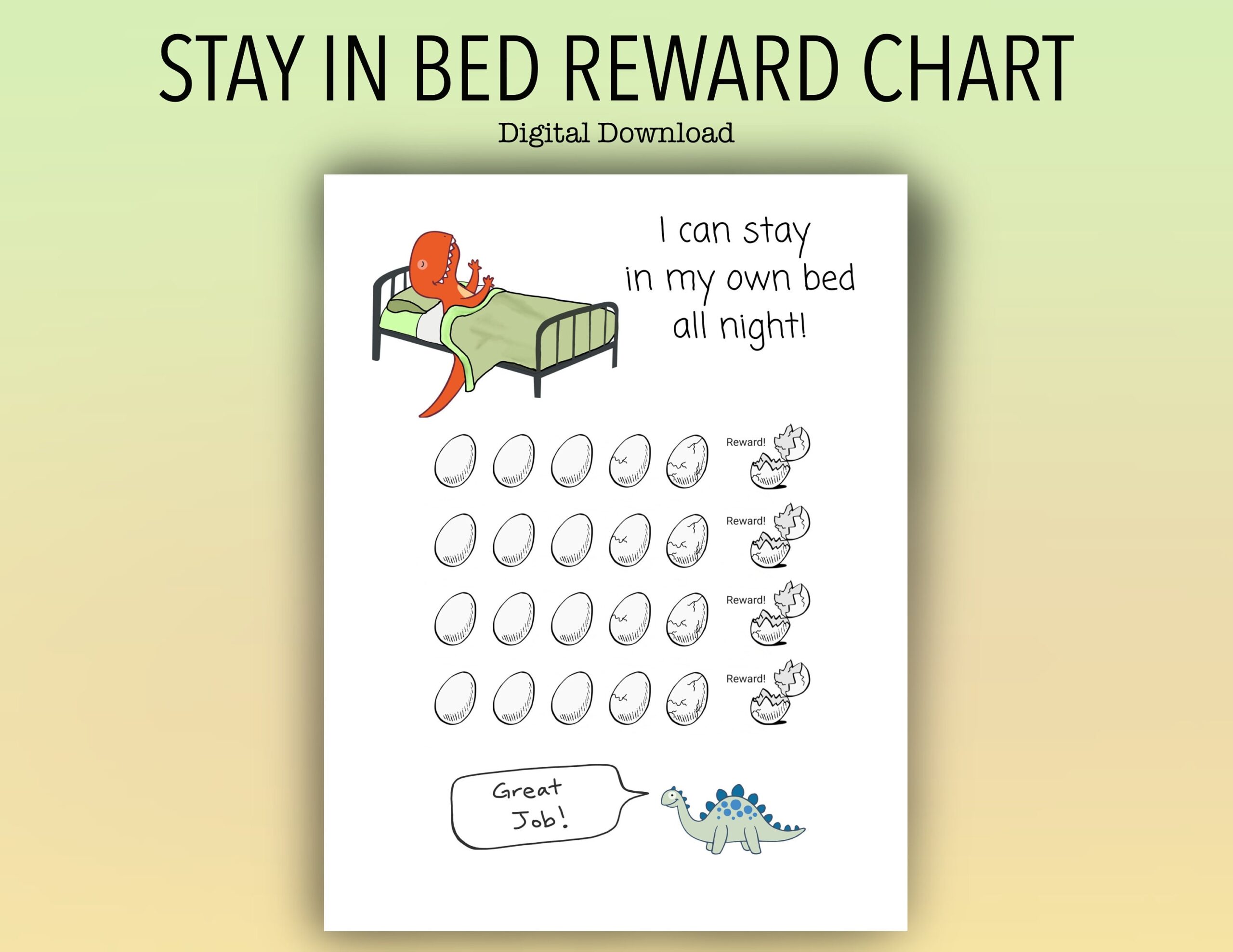 Kids Printable Dinosaur Stay In Bed Reward Chart Night Time Chart Sticker Prize Chart Etsy