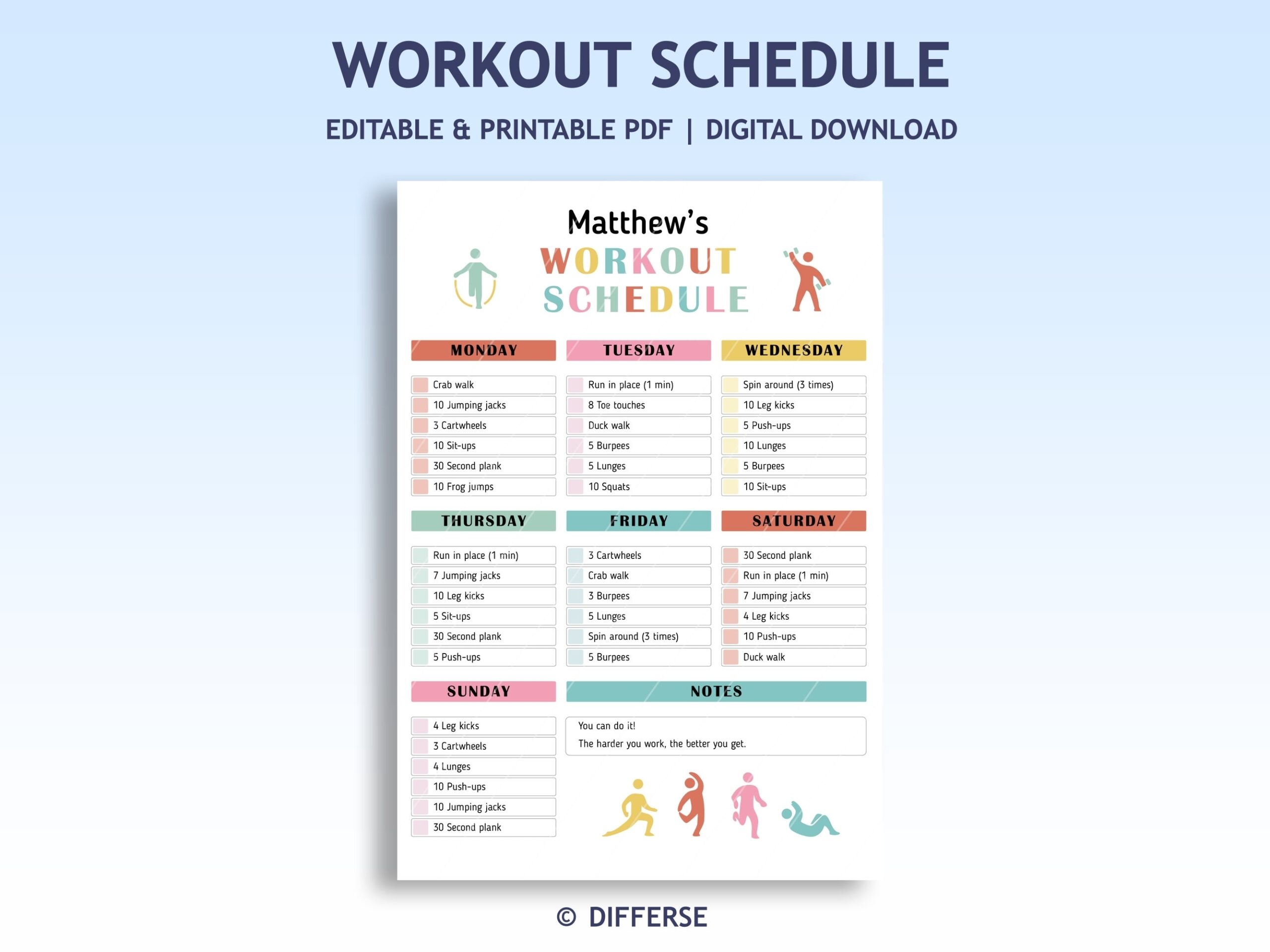 Kids Workout Schedule Kids Exercise Checklist Exercise Tracker Kids Activities Workout Motivation Activity Chart Screen Free Ideas Etsy