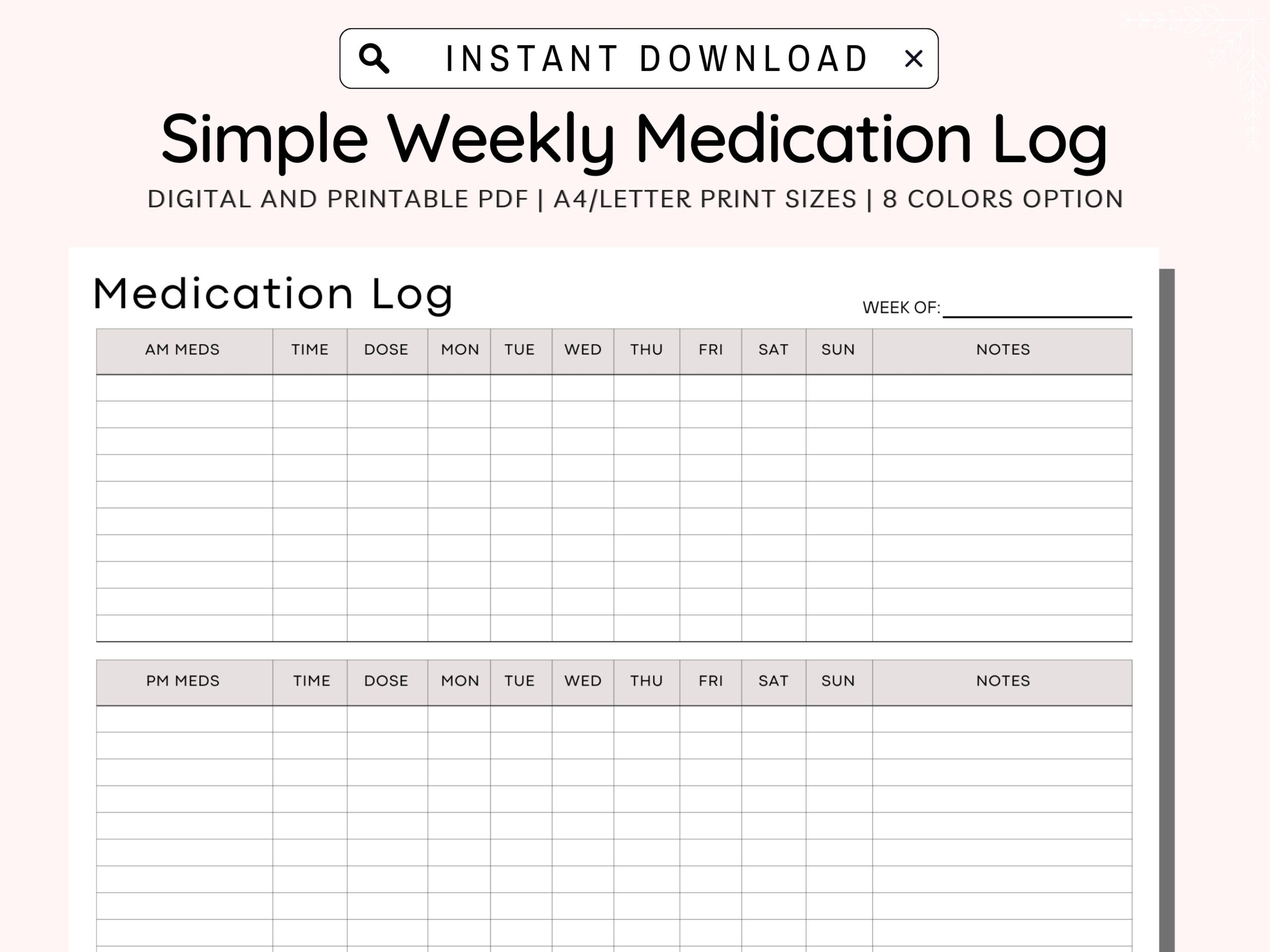 Medication Tracker Printable Weekly Medication Log Medicine Tracker Medication List Medication Log Medication Chart Daily PDF A4 Letter Etsy Sweden
