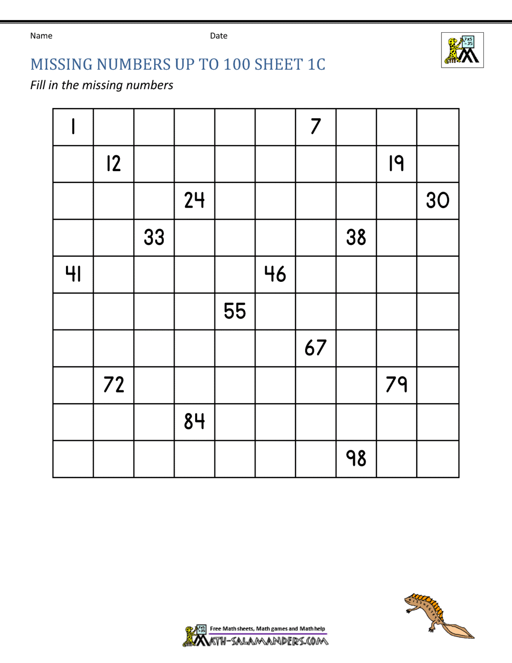 Printable Hundreds Chart With Missing Numbers Workybooks Workybooks